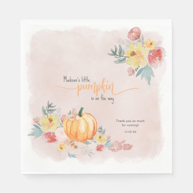 Watercolor Pumpkin girl baby shower Napkin (Front)