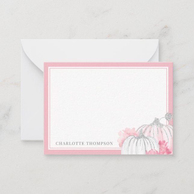 Watercolor Pumpkin Glitter Blush Pink Silver  Card (Front)