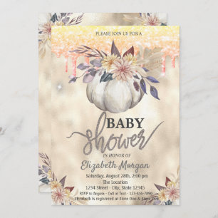 Watercolor Pumpkin Glitter Drips Baby Shower Invitation