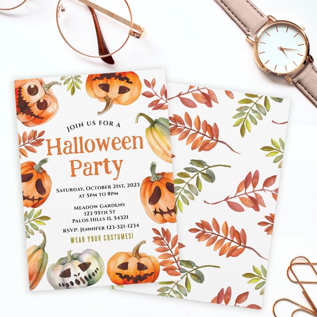 Watercolor pumpkin Halloween costume party Invitation (Creator Uploaded)