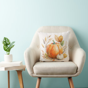 Watercolor Pumpkin, Happy Fall Y'all, Eucro Boho Cushion