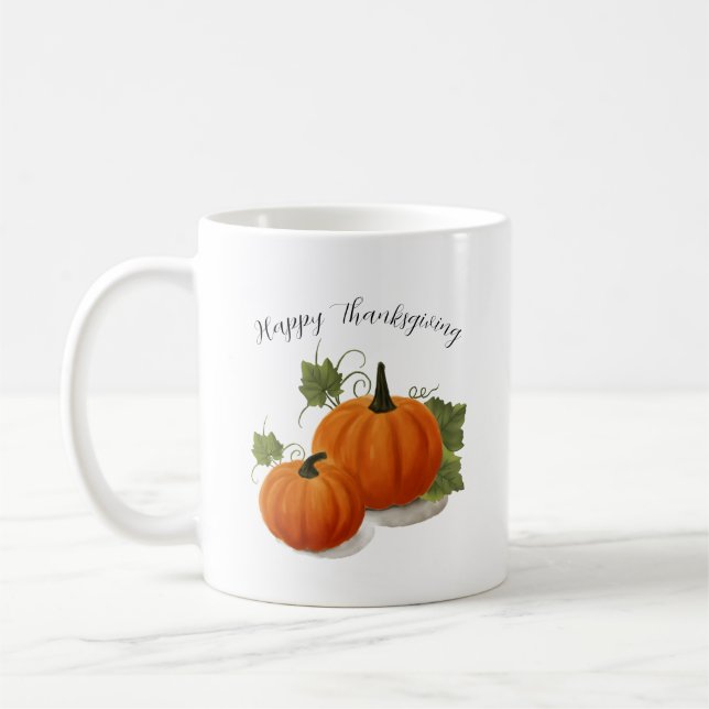 Watercolor Pumpkin 'Happy Thanksgiving' Classic Mu Coffee Mug (Left)