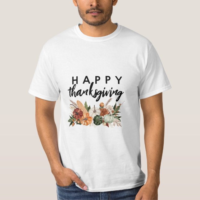 watercolor pumpkin harvest happy thanksgiving T-Shirt (Front)