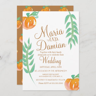 Watercolor Pumpkin Illustration Greenery Wedding Invitation