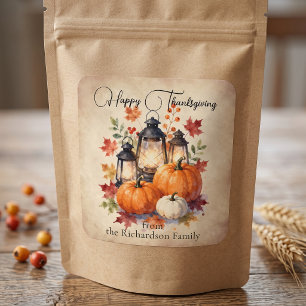 Watercolor Pumpkin Lantern Thanksgiving Favor Square Sticker