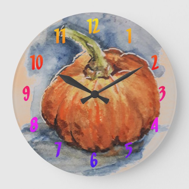 Watercolor pumpkin  large clock (Front)
