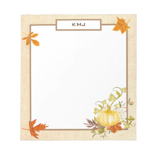 Watercolor Pumpkin & Leaves Fall Themed Notepad