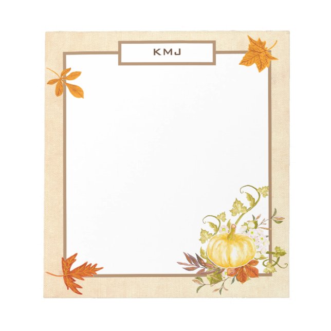 Watercolor Pumpkin & Leaves | Fall Themed Notepad (Front)