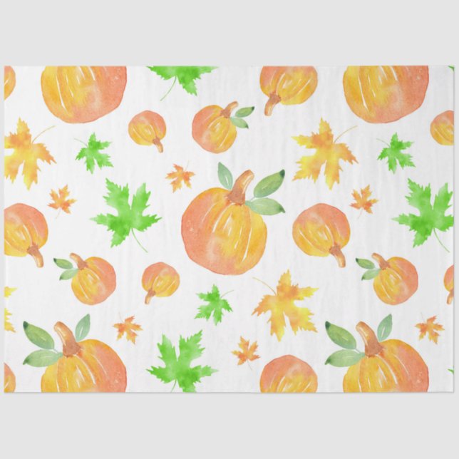 Watercolor Pumpkin & Maple Leaf Pattern  Tissue Paper (Front)