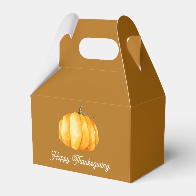 Watercolor pumpkin. Mustard Thanksgiving party Favour Box (Front Side)