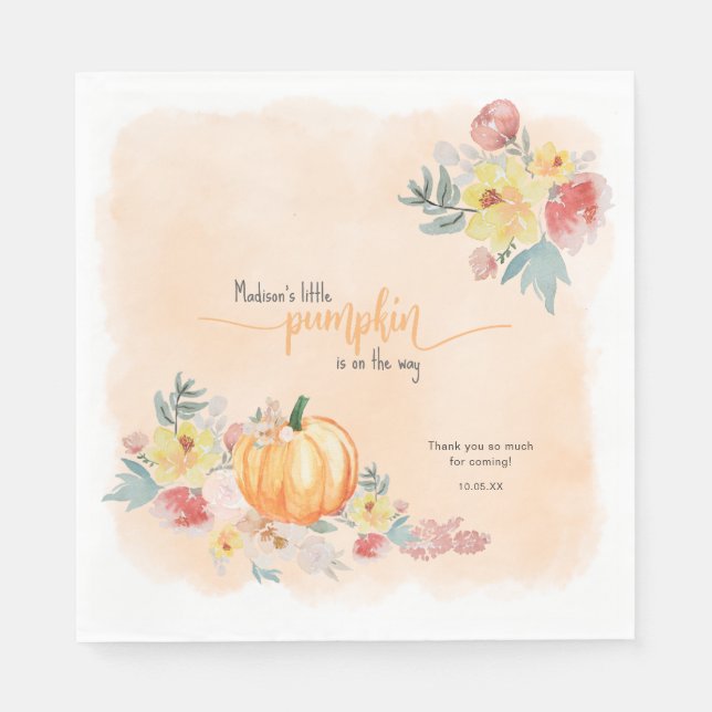 Watercolor Pumpkin neutral baby shower Napkin (Front)