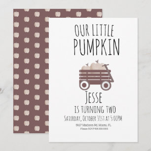 Watercolor Pumpkin Patch Fall Wagon Brown Birthday Invitation