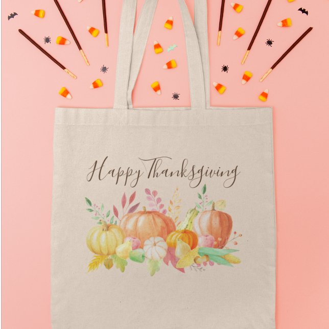Watercolor Pumpkin Patch Pretty Fruit Squash Fall Tote Bag (Creator Uploaded)