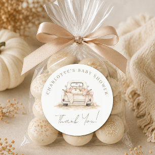 Watercolor Pumpkin Patch Vintage Truck Baby Shower Classic Round Sticker