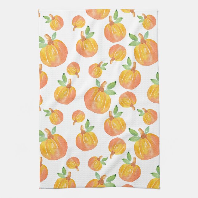 Watercolor Pumpkin Pattern 3 Kitchen Towel (Vertical)