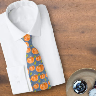 Watercolor Pumpkin Pattern on Blue Tie