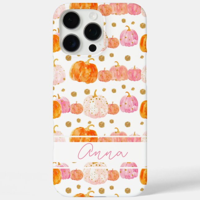 Watercolor Pumpkin pattern with name Case-Mate iPhone Case (Back)