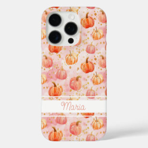 Watercolor Pumpkin pattern with name iPhone 16 Pro Case