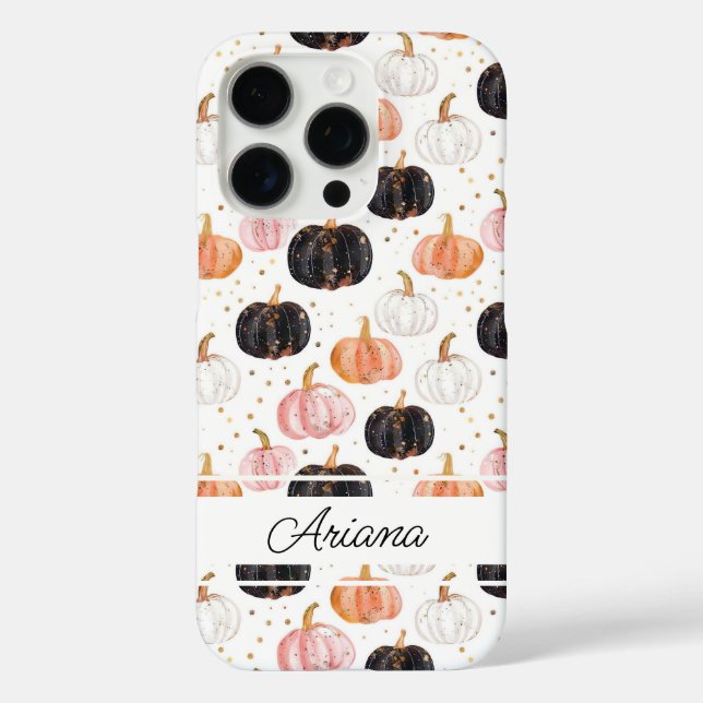 Watercolor Pumpkin pattern with name Case-Mate iPhone Case (Back)