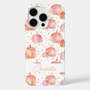 Watercolor Pumpkin pattern with name iPhone 16 Pro Case
