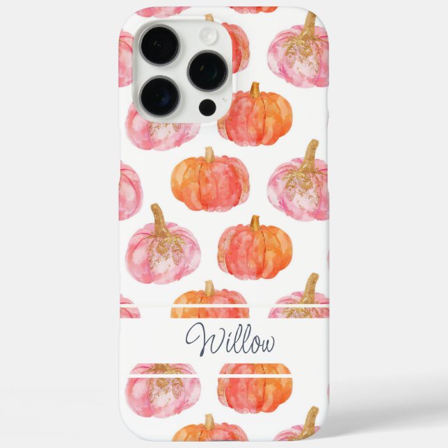 Watercolor Pumpkin pattern with name Case-Mate iPhone Case (Back)