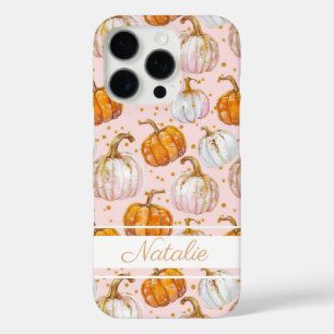 Watercolor Pumpkin pattern with name iPhone 16 Pro Case