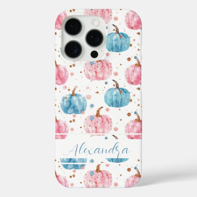 Watercolor Pumpkin pattern with name Case-Mate iPhone Case (Back)
