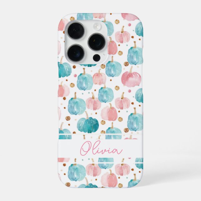 Watercolor Pumpkin pattern with name iPhone Case (Back)