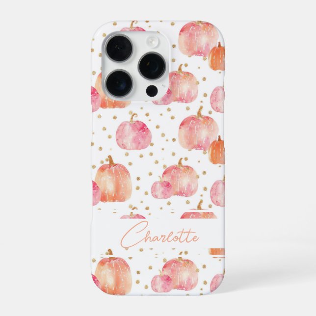 Watercolor Pumpkin pattern with name iPhone Case (Back)