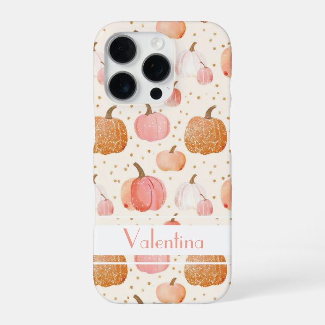 Watercolor Pumpkin pattern with name iPhone Case (Back)