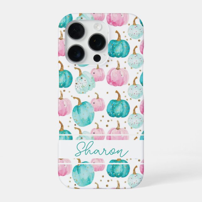 Watercolor Pumpkin pattern with name iPhone Case (Back)