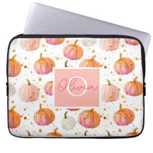 Watercolor Pumpkin pattern with name Laptop Sleeve