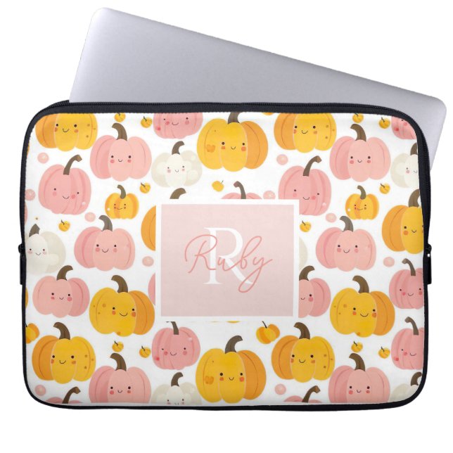 Watercolor Pumpkin pattern with name Laptop Sleeve (Front)