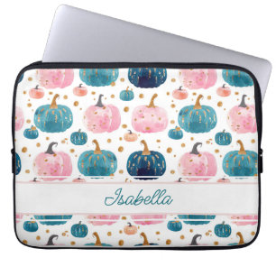 Watercolor Pumpkin pattern with name Laptop Sleeve