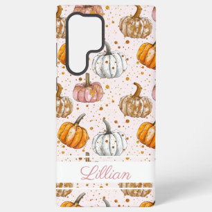 Watercolor Pumpkin pattern with name Samsung Galaxy Case
