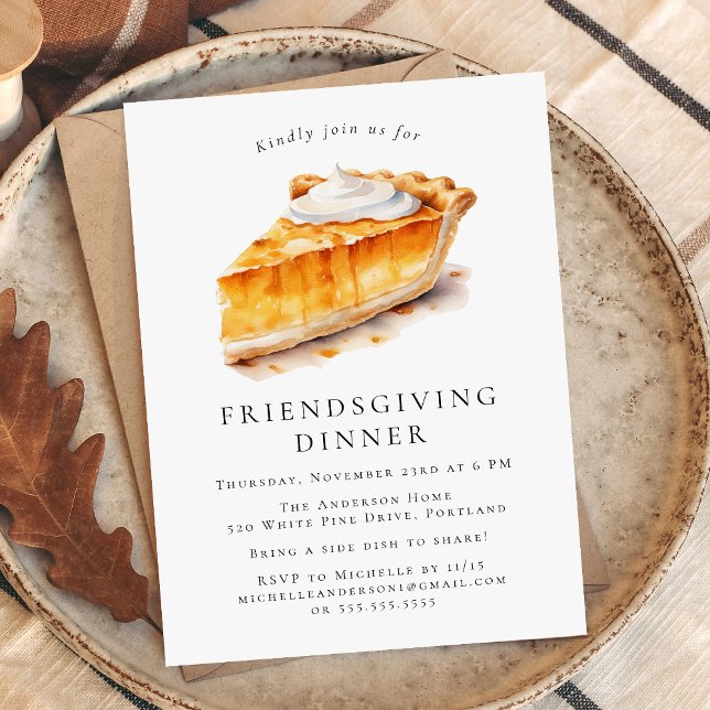 Watercolor Pumpkin Pie Friendsgiving Dinner Invitation (Creator Uploaded)
