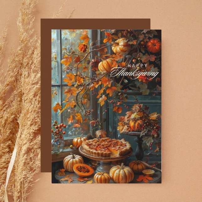 Watercolor Pumpkin Pie Happy Thanksgiving Holiday Card (Creator Uploaded)