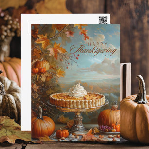 Watercolor Pumpkin Pie Happy Thanksgiving Holiday Postcard