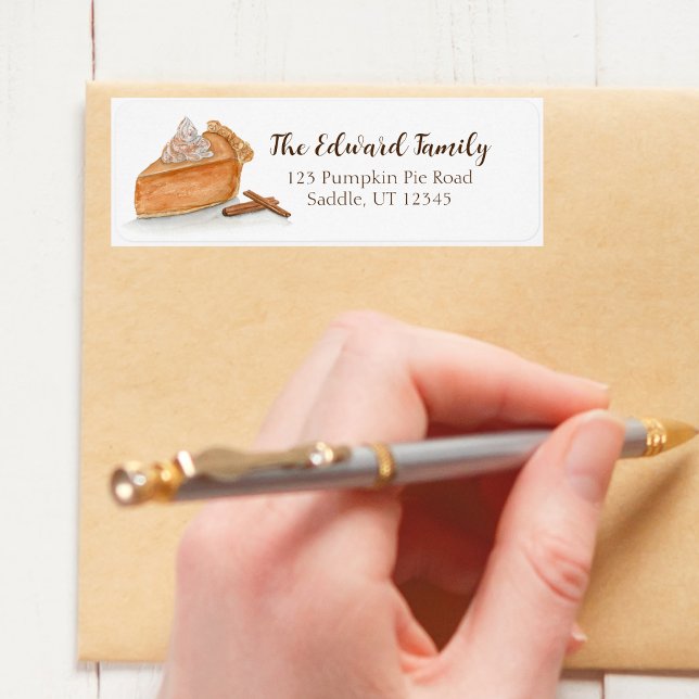 Watercolor Pumpkin Pie Maple Leaves Thanksgiving (Festive Pumpkin Pie Address Label: Watercolor charm for your Thanksgiving correspondence.)
