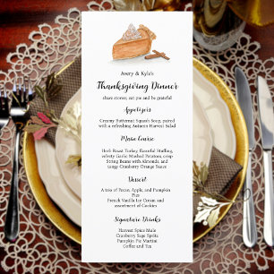Watercolor Pumpkin Pie Maple Leaves Thanksgiving Menu
