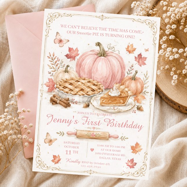 Watercolor Pumpkin Pie Sticks Autumn Cupcakes Bow  Invitation (Creator Uploaded)