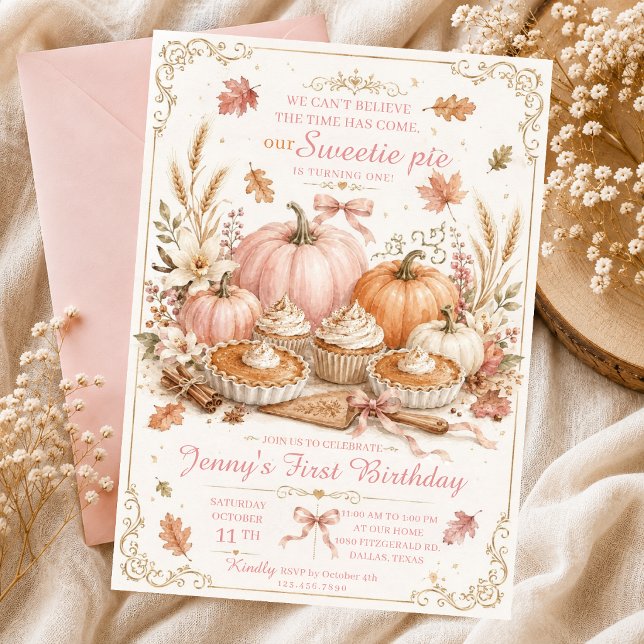 Watercolor Pumpkin Pie Sticks Autumn Cupcakes Bow  Invitation (Creator Uploaded)