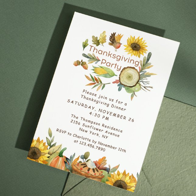 Watercolor Pumpkin Pie Thanksgiving Dinner Invitation (Creator Uploaded)