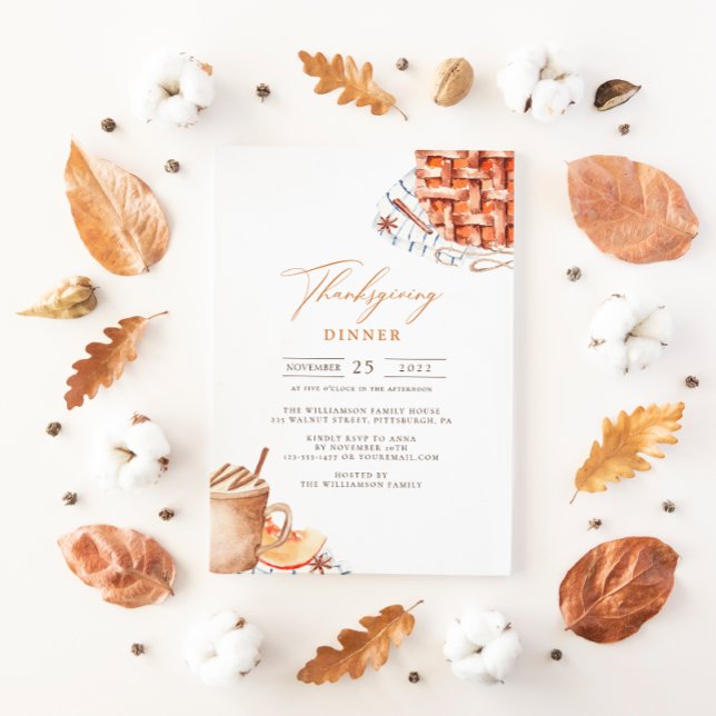 Watercolor Pumpkin Pie Thanksgiving Dinner Invitation (Creator Uploaded)