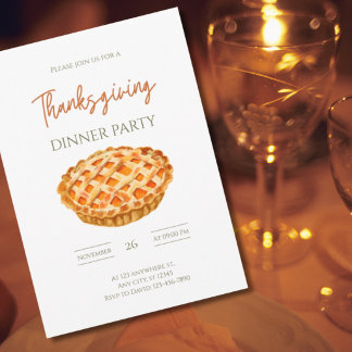 Watercolor Pumpkin Pie Thanksgiving Dinner Party Invitation