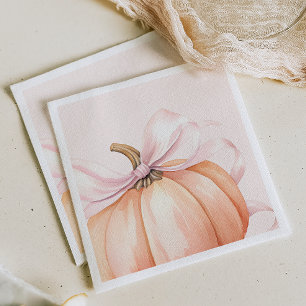 Watercolor Pumpkin Pink Bow Baby Shower Napkin