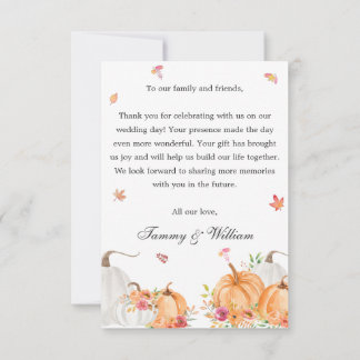Watercolor Pumpkin Script Wedding Photo Thank You Card