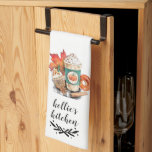 Watercolor Pumpkin Spice Coffee | Happy Fall Y'all Tea Towel<br><div class="desc">This kitchen towel is perfect for anyone who looks forward to fall and all things pumpkin spice. The design features a watercolor image of a pumpkin spice drink with an assortment of fall goodies with the saying "happy fall y'all" below in a black hand lettering with a laurel branch at...</div>