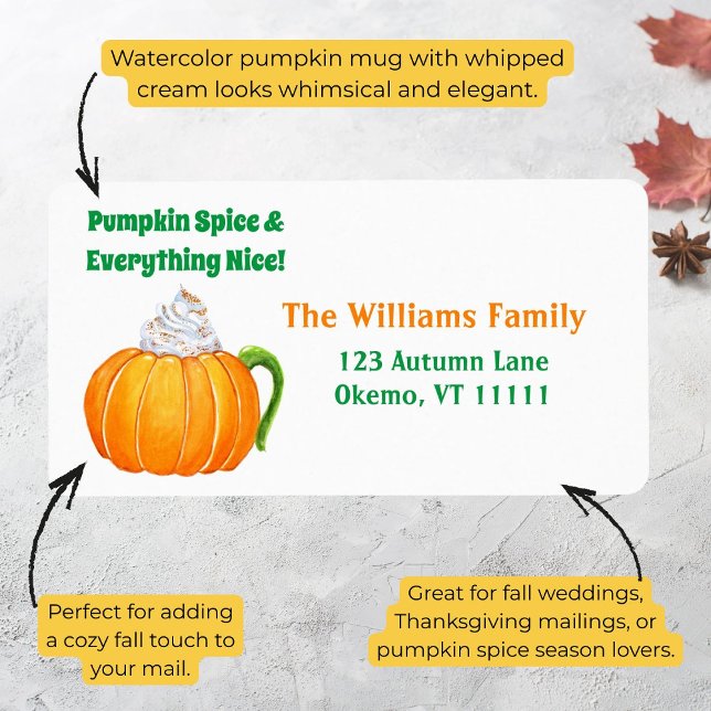 Watercolor Pumpkin Spice Latte Address Label (Creator Uploaded)