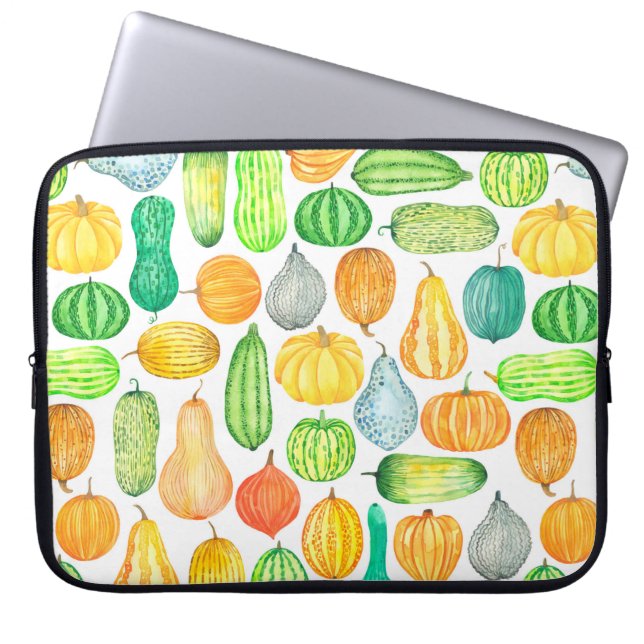 Watercolor pumpkin, squash seamless pattern laptop sleeve (Front)